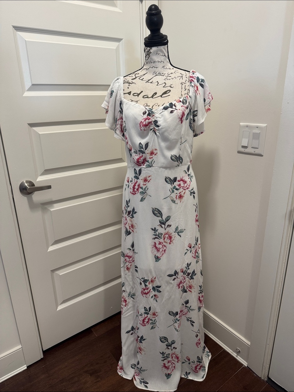 Three Hearts White Maxi Dress with Pink Floral Print